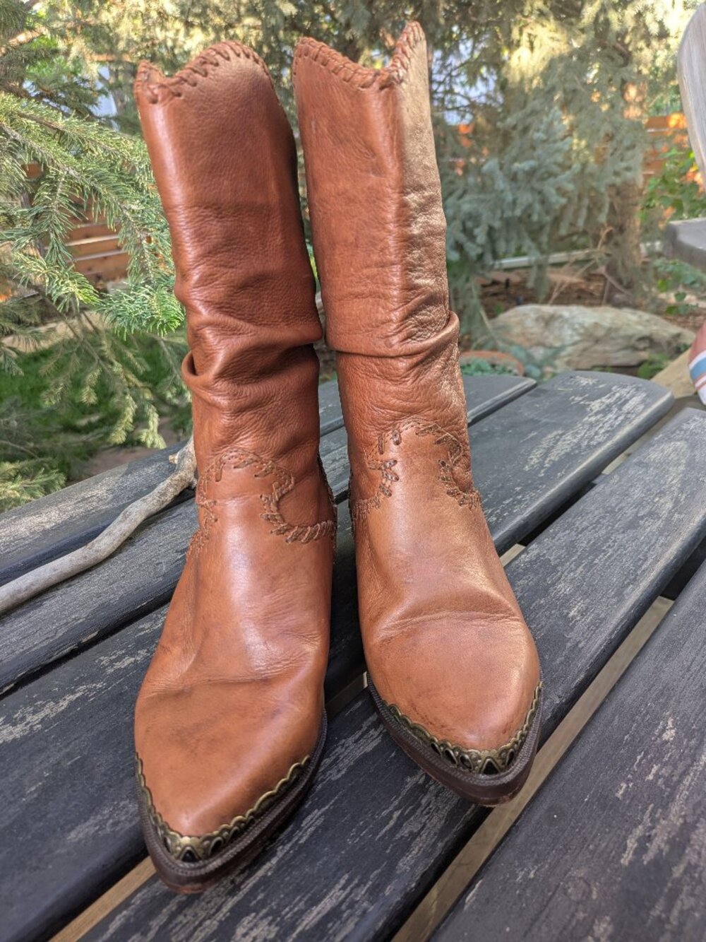 Vintage Original 1970s/80s Zodiac Brown Leather Slouch Cowboy Boots 6 - 6 12/